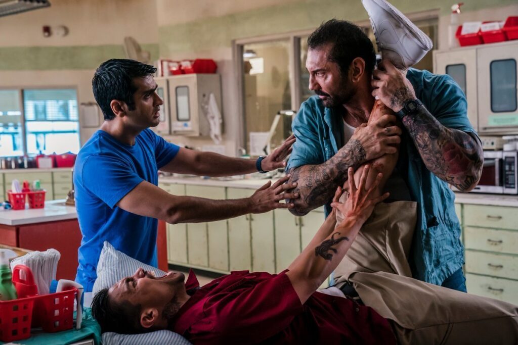 Kumail Nanjiani and Dave Bautista in Stuber