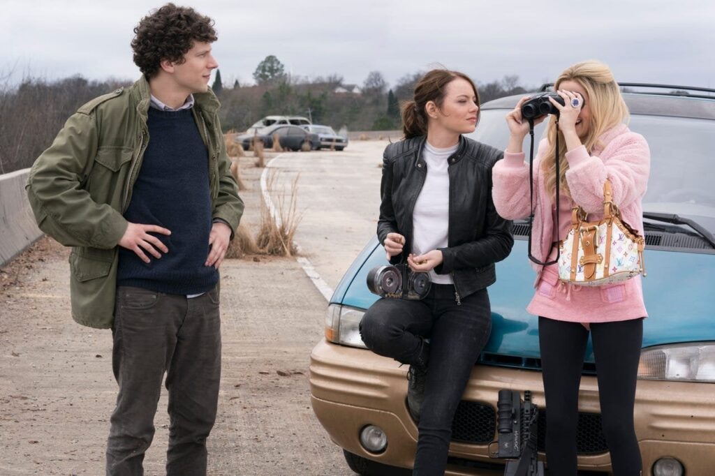 Jesse Eisenberg, Emma Stone and Zoey Deutch in Zombieland Double Tap