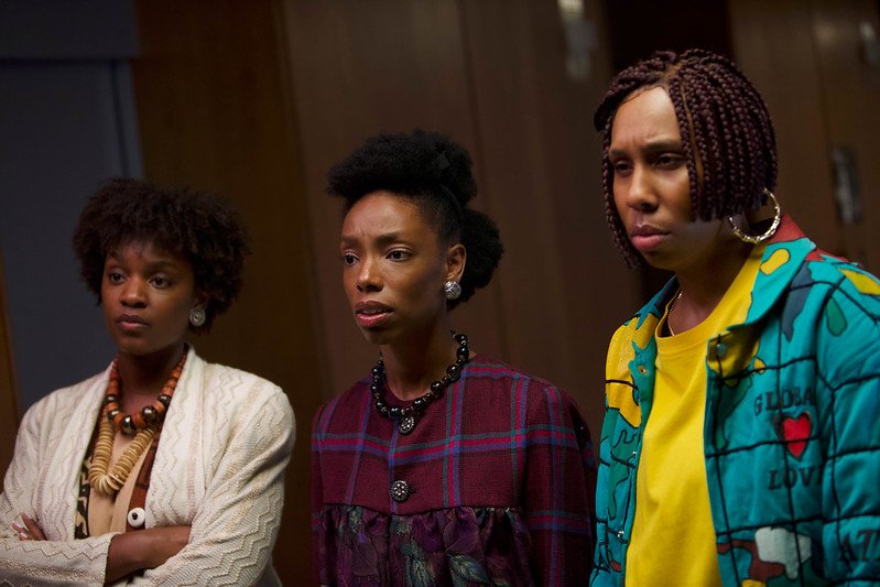 Yaani King Mondschein, Elle Lorraine, and Lena Waithe in Bad Hair, Sundance 2020