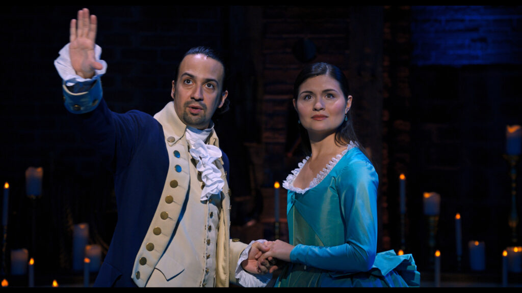 Lin-Manuel Miranda and Phillipa Soo in Hamilton, the film of the original Broadway production