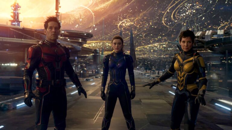 Paul Rudd, Kathryn Newton and Evangeline Lilly in Ant-Man and The Wasp: Quantumania